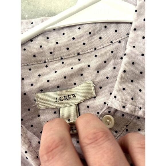J. Crew Lavender Oxford Button-Down Long-Sleeve Shirt w/Navy Polka Dots EUC Sz 8 - Picture 3 of 7